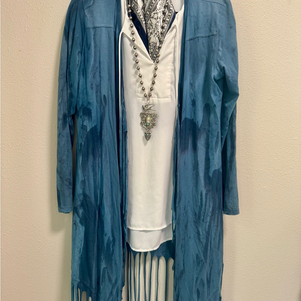 Unity World Wear Blue Acid Wash  Fringed Outerwear